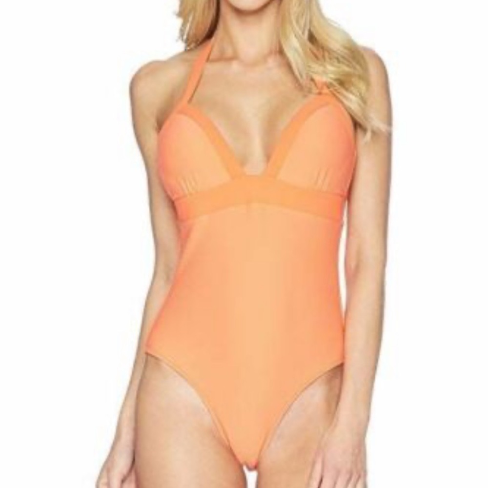 Heidi Klein  coral push up one piece halter top size L